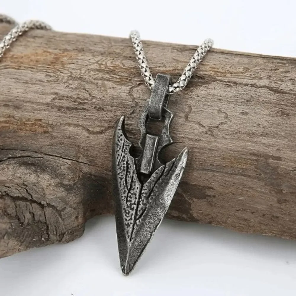 Antique Stainless Steel Arrowhead Dagger Pendant Necklace